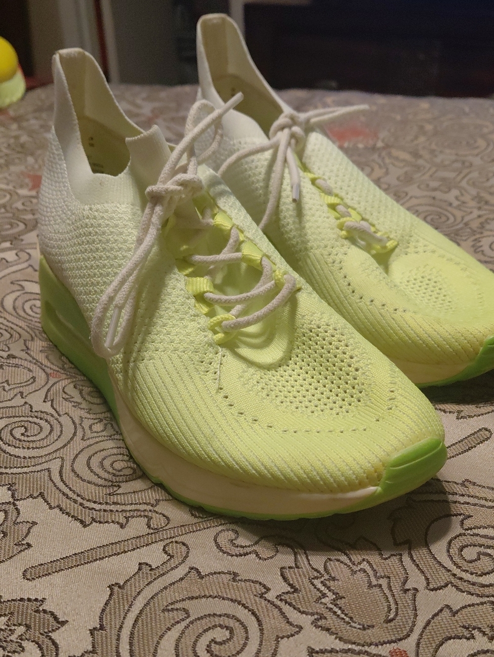 DKNY Neon Lime Knit Lace-Up Sneakers